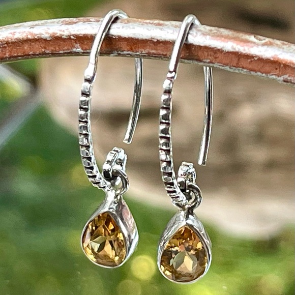 Stunning Golden Yellow Natural Citrine 925 Sterling Silver Drop Earrings - Picture 3 of 11